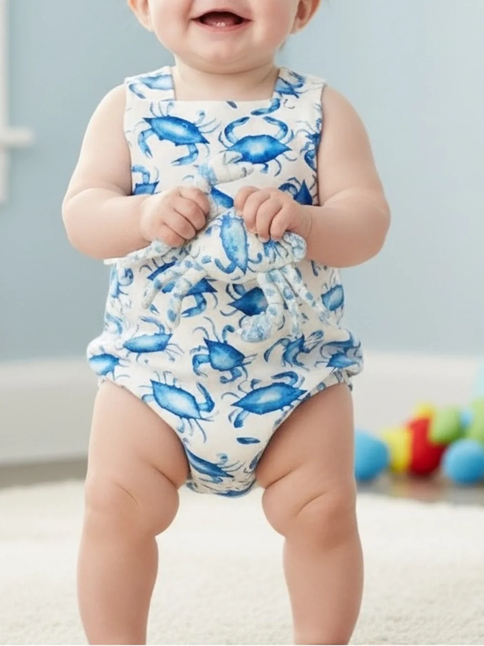 Southern Slumber bamboo viscose Blue Crab onesie pajamas
